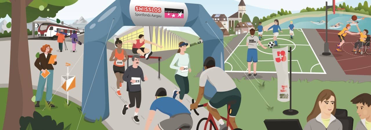 Illustration von verschiedenen Sportarten im Freien.