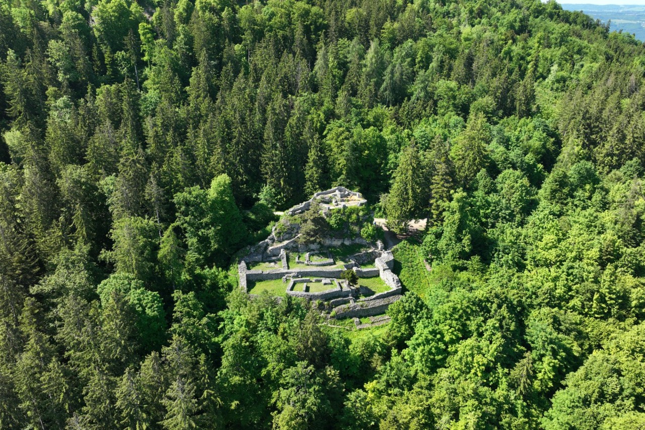 Drohnenaufnahme der Burgruine Alt-Tierstein.