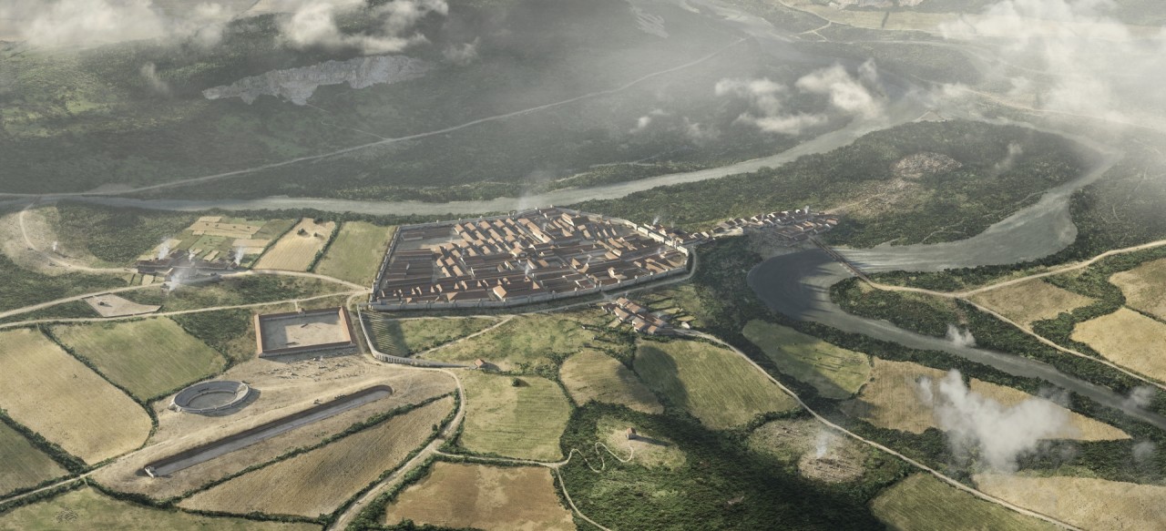 Das römische Legionslager von Vindonissa in einer Visualisierung.