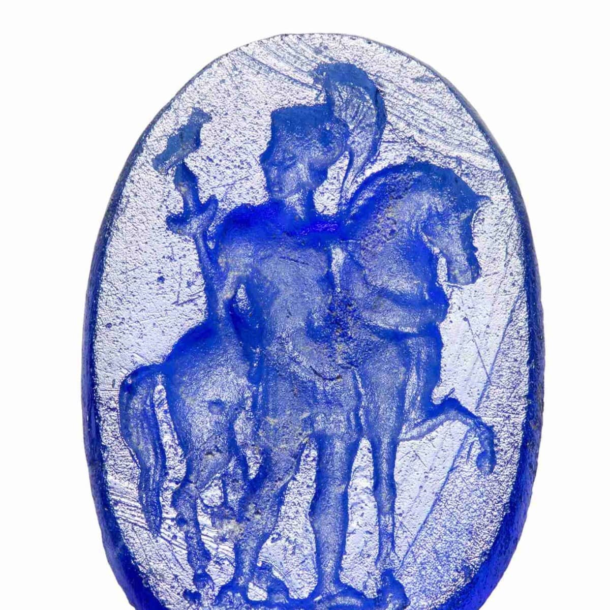 Blaue Gemme mit einem Reiter