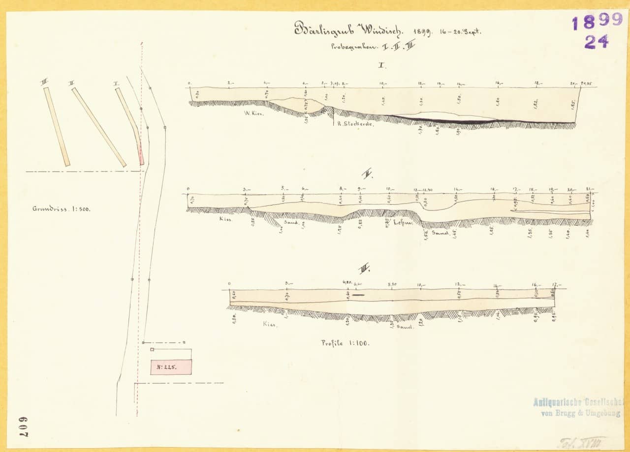 Ausgrabungsplan Amphitheater Vindonissa aus dem Jahr 1899 