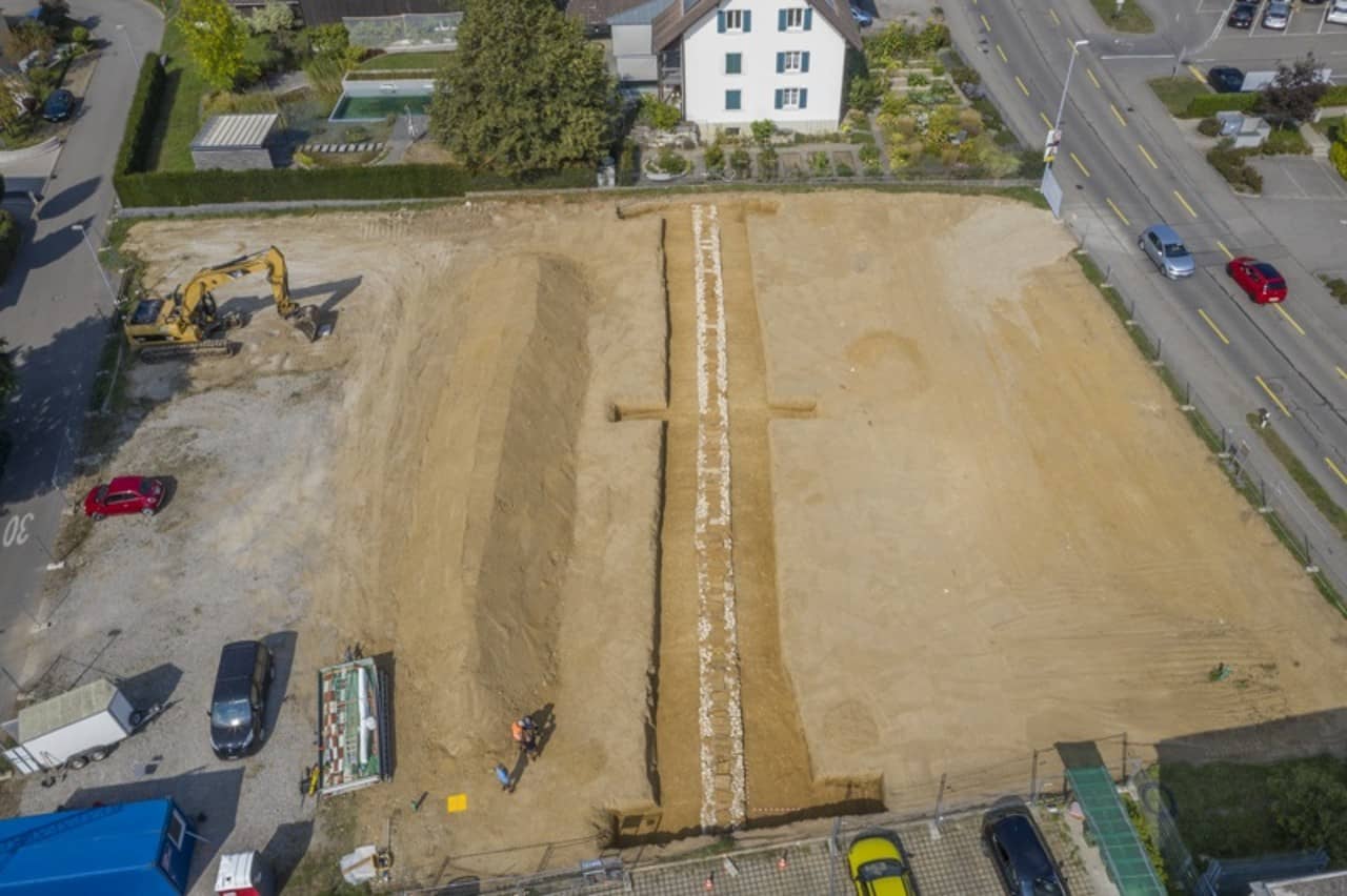 Drohnenaufnahme des 40 Meter langen Abschnitts der Wasserleitung.