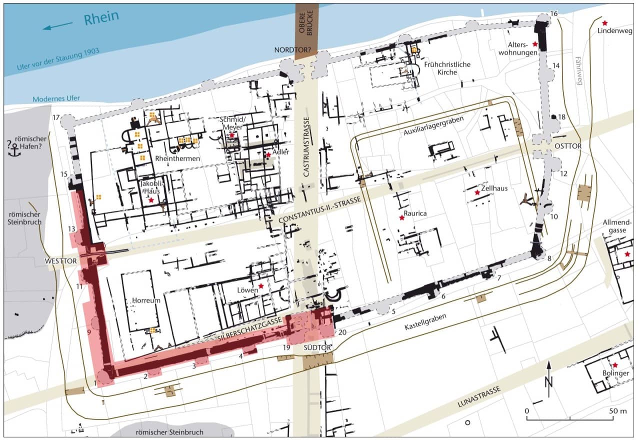 Plan der römischen Überreste in Augst/Kaiseraugst. 