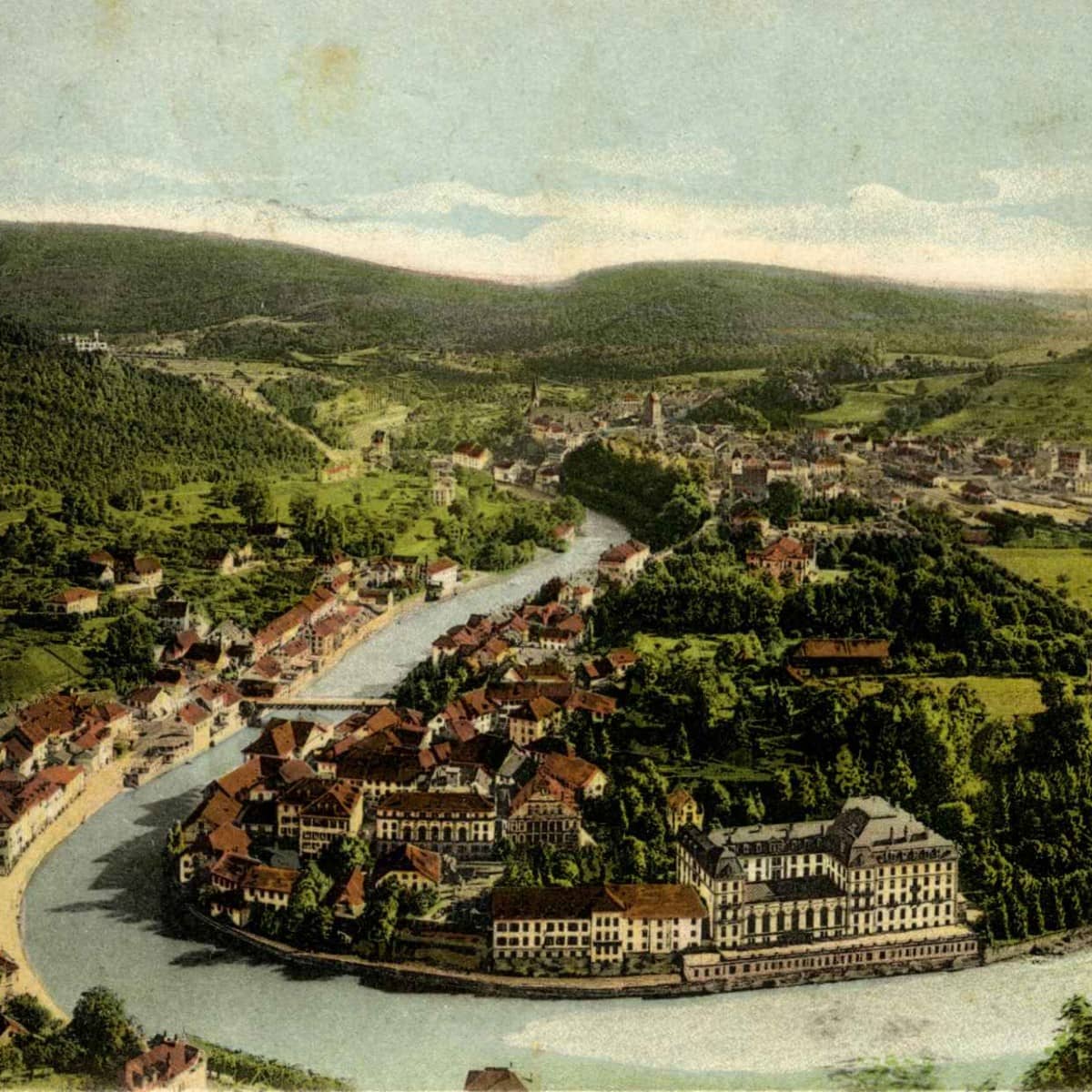 Alte Postkarte mit Blick auf Baden.