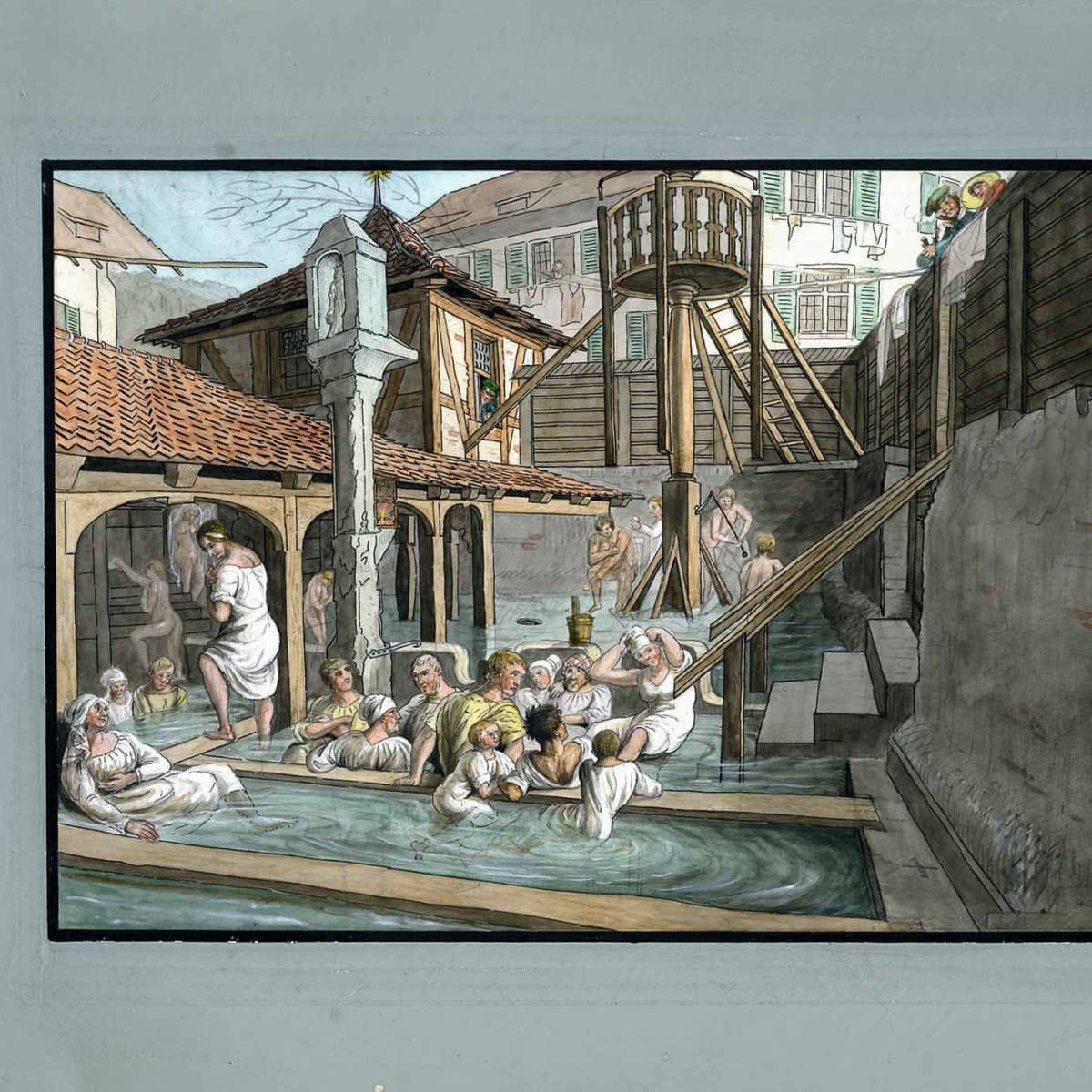 Das Verenabad auf einem Gemälde von Ludwig Vogel um 1820.