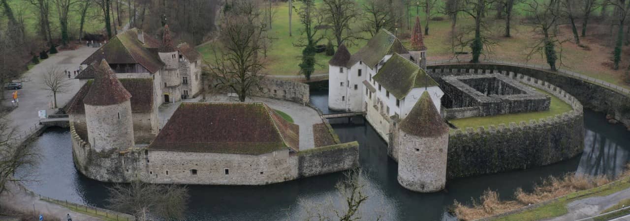 Die Wasserburg Hallwyl aus der Vogelperspektive.
