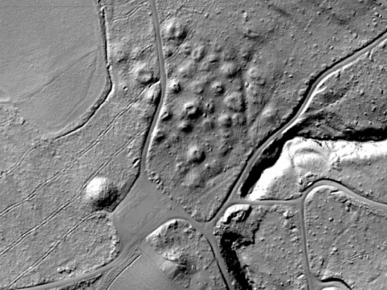 LiDAR-Bild der Grabhügelnekropole Unterlunkhofen.