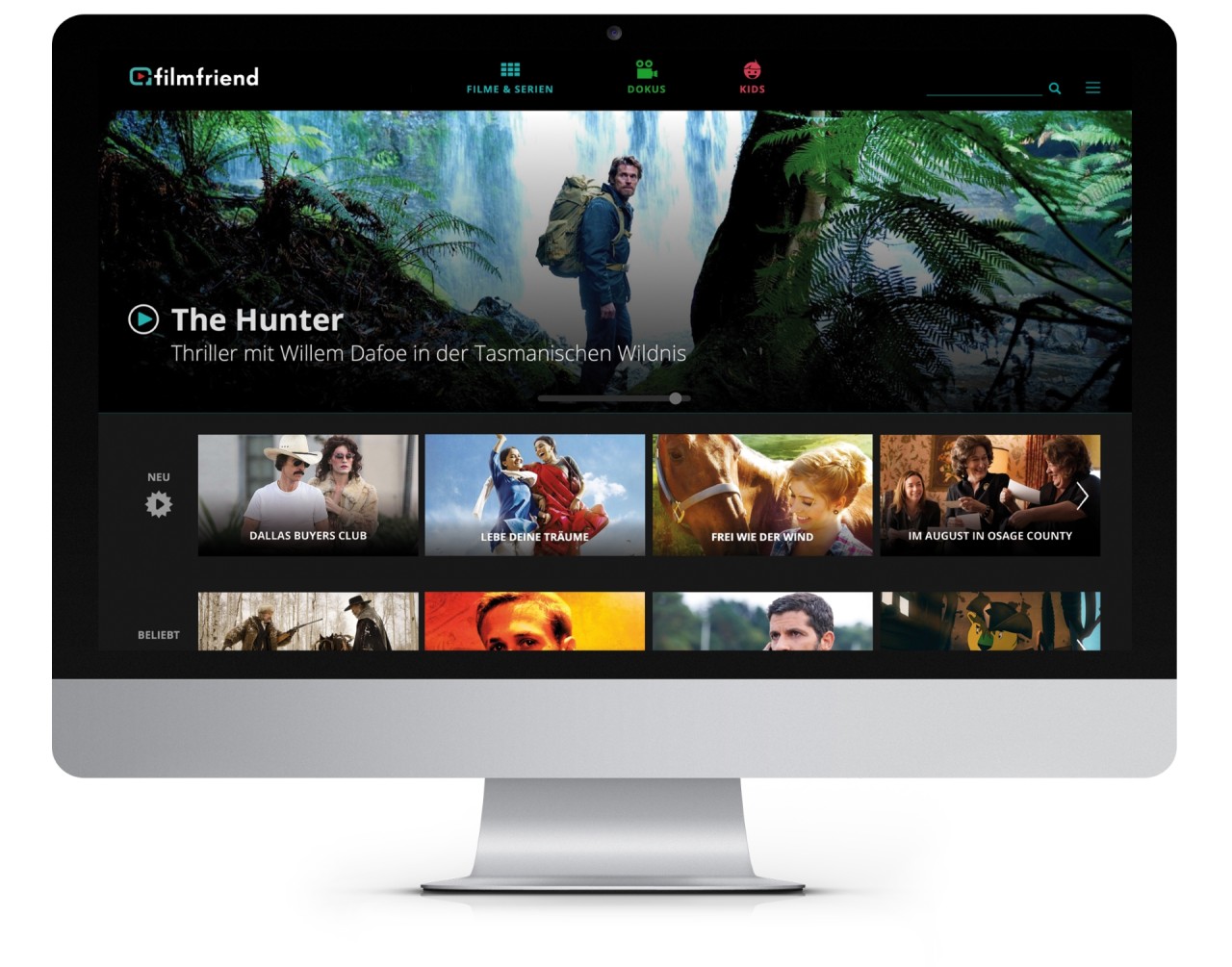 Bildschirm mit Startseite von filmfriend.