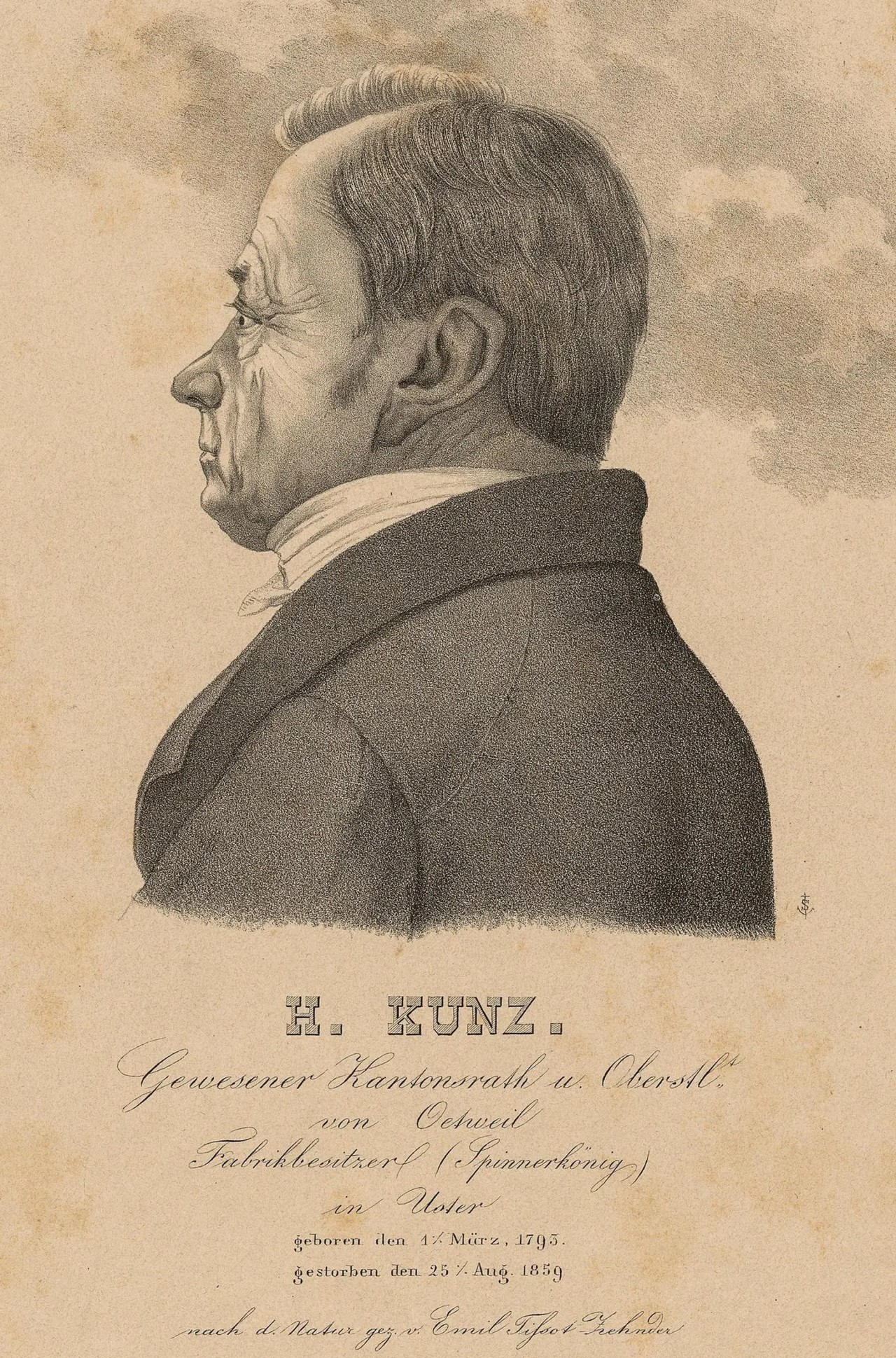 Dokument mit Seitenprofil eines Mannes mit Sakko. Darunter Name, Geburts- und Sterbedatum.