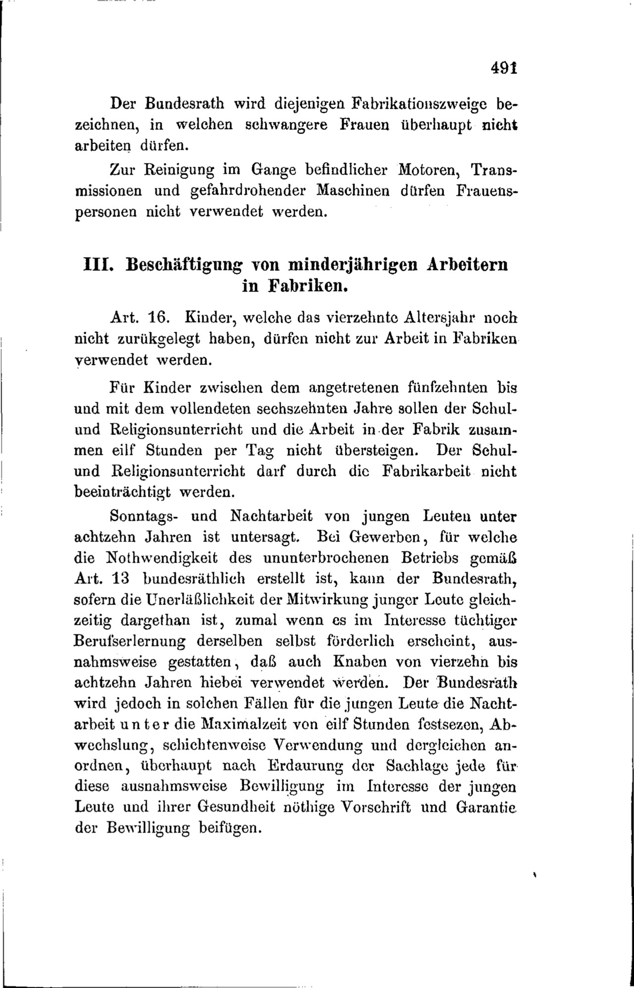 Gesetzestext mit Paragraphen zur Arbeit in den Fabriken.