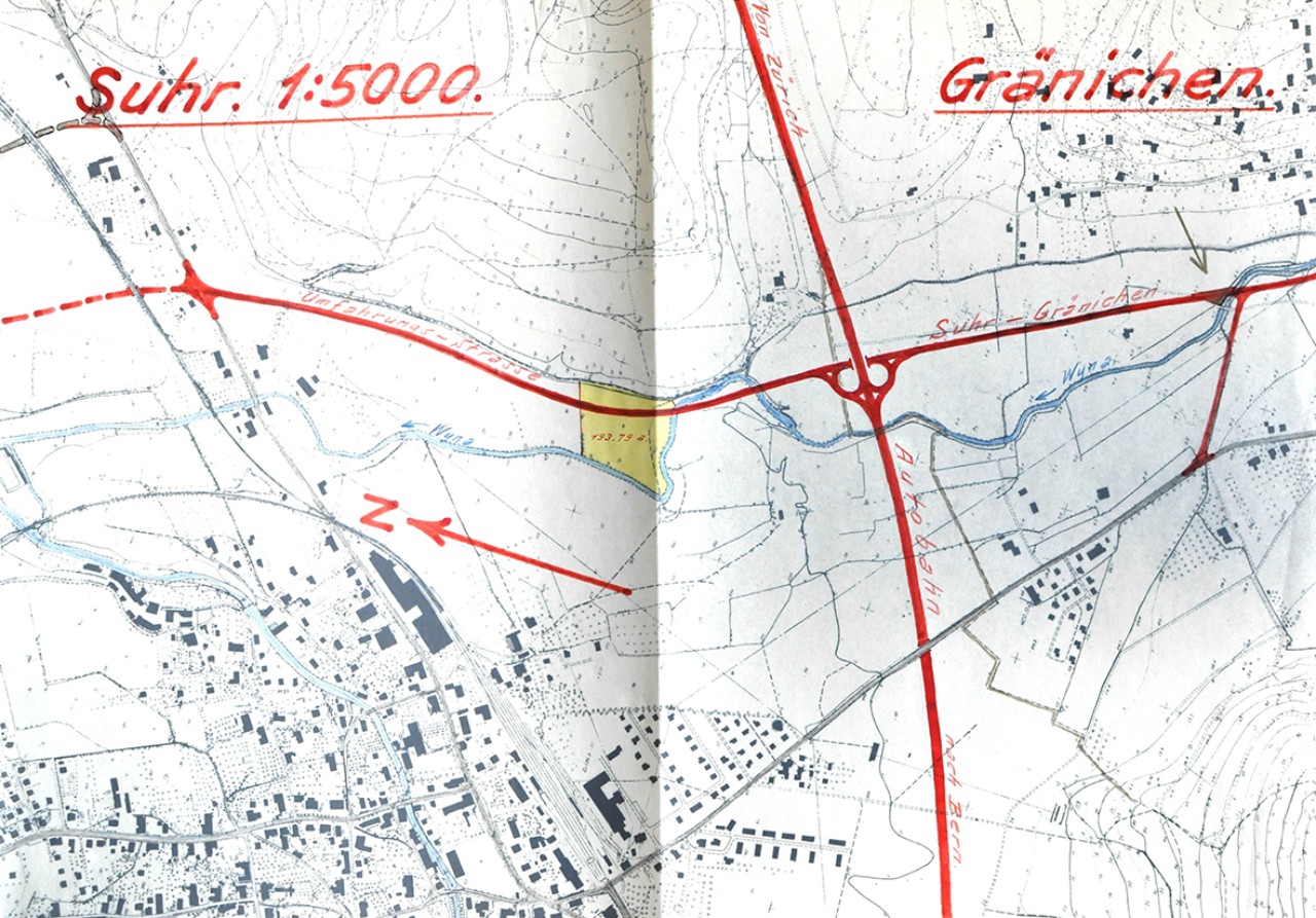 Plan der geplanten Kreuzung der Neuen Wynentalstrasse mit der Nationalstrasse; Brücke N1-218 mit Anschlusswerk