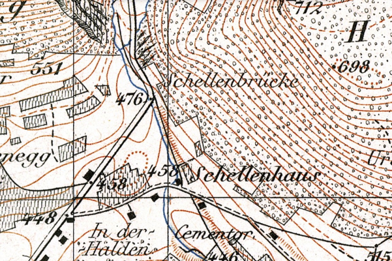 Kartenausschnitt mit Kennzeichnung der Schellenbrücke.