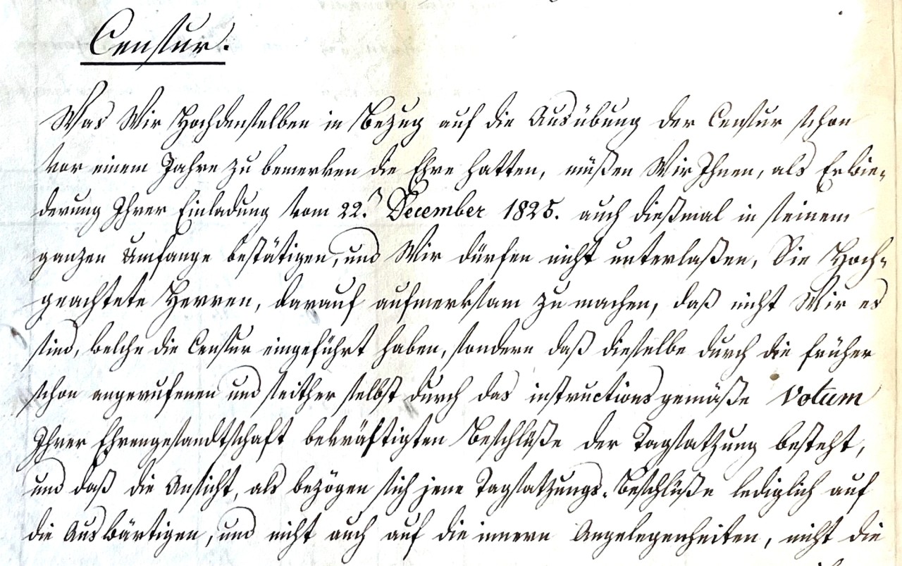 Handschriftlicher historischer Dokumententext mit Titel "Contract" am oberen Rand, verfasst auf Deutsch in altdeutscher Schrift, teilweise verblasst. Datiert vom 27. Dezember 1838.