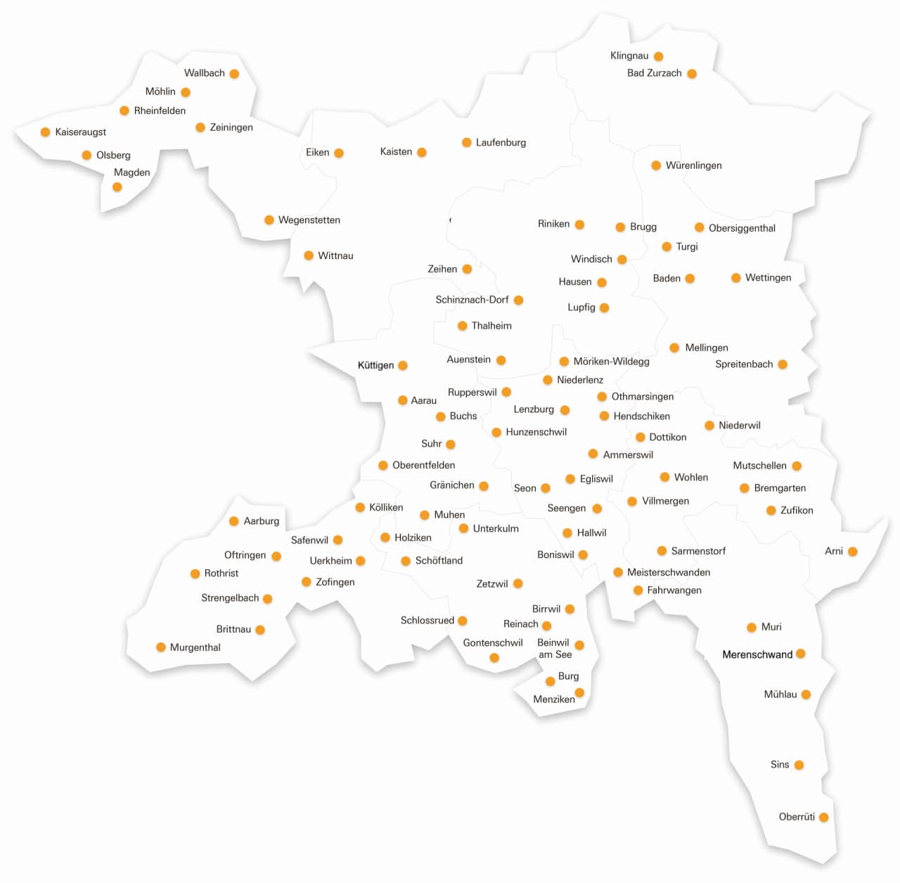 Aargauer Karte mit Standorten der Bibliotheken