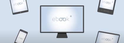 Diverse Devices, auf welchen das Logo von ebookplus sichtbar ist.