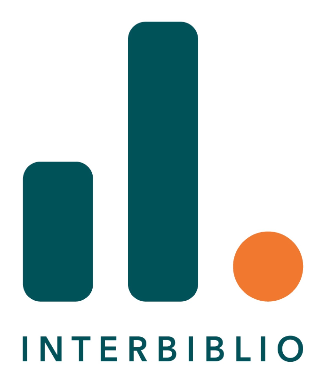 Logo von interbiblio mit zwei unterschiedlich hohen grünen Balken und einem Kreis in orange.
