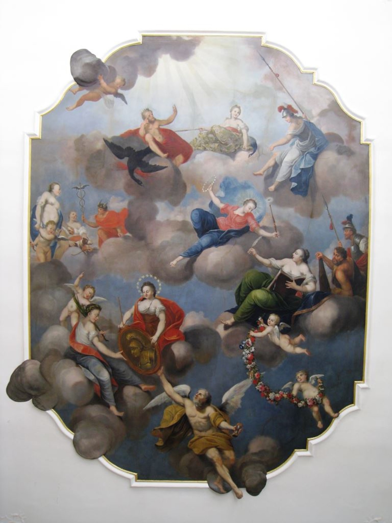 Deckengemälde. Himmelsszene mit der göttlichen Vorsehung inmitten der Gottheiten des Olymps. 