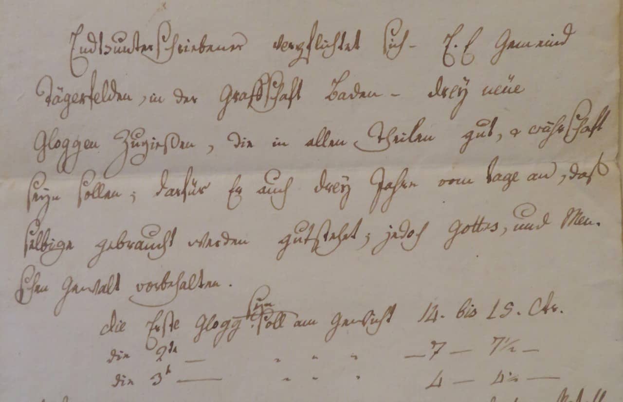 Ausschnitt des Giesservertrags von 1794 mit Johannes Füssli im Pfarrarchiv.