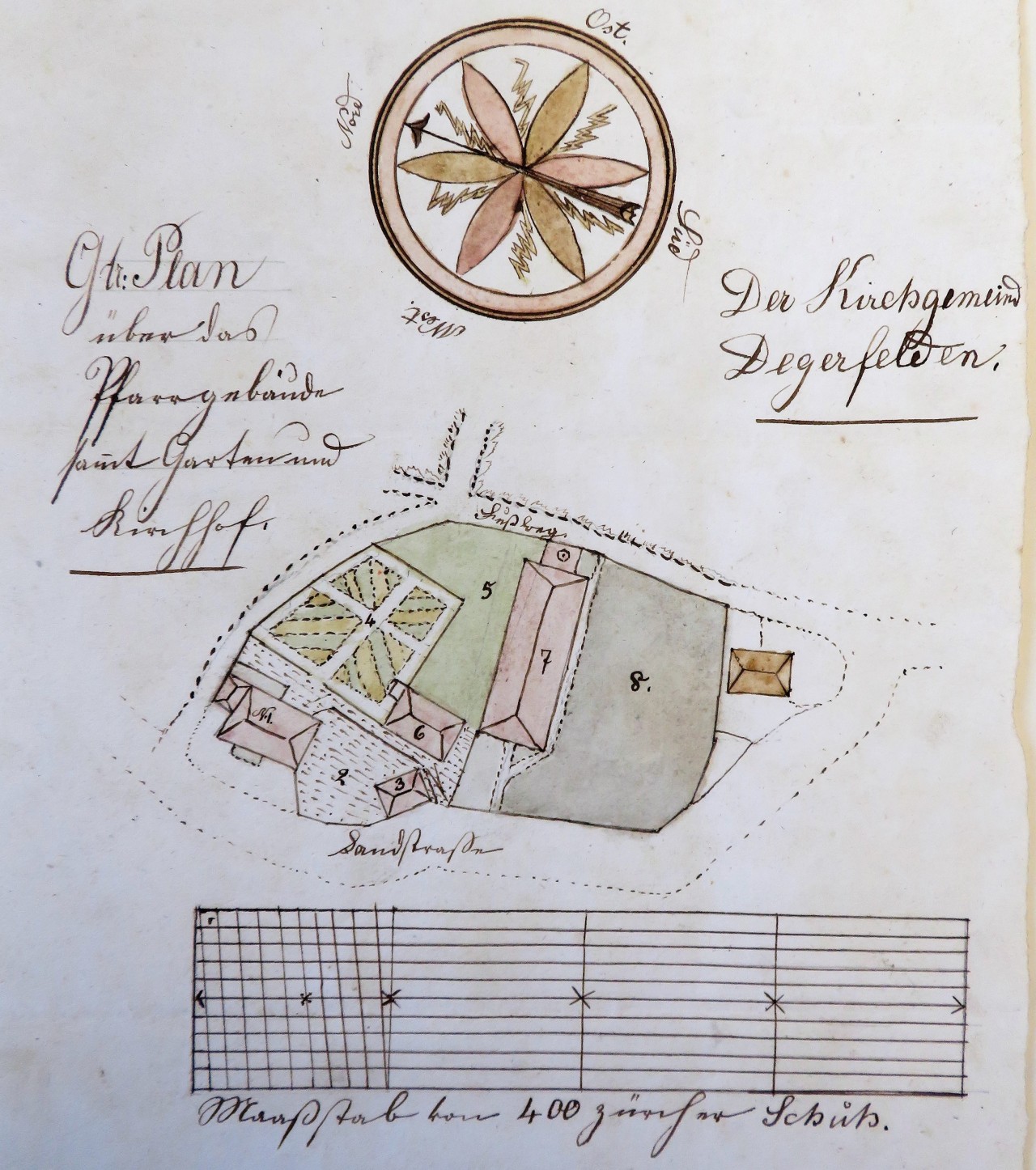Tegerfelden. Situationsplan des Kirchhofs aus dem Jahr 1840 im Staatsarchiv. Ausschnitt. 
