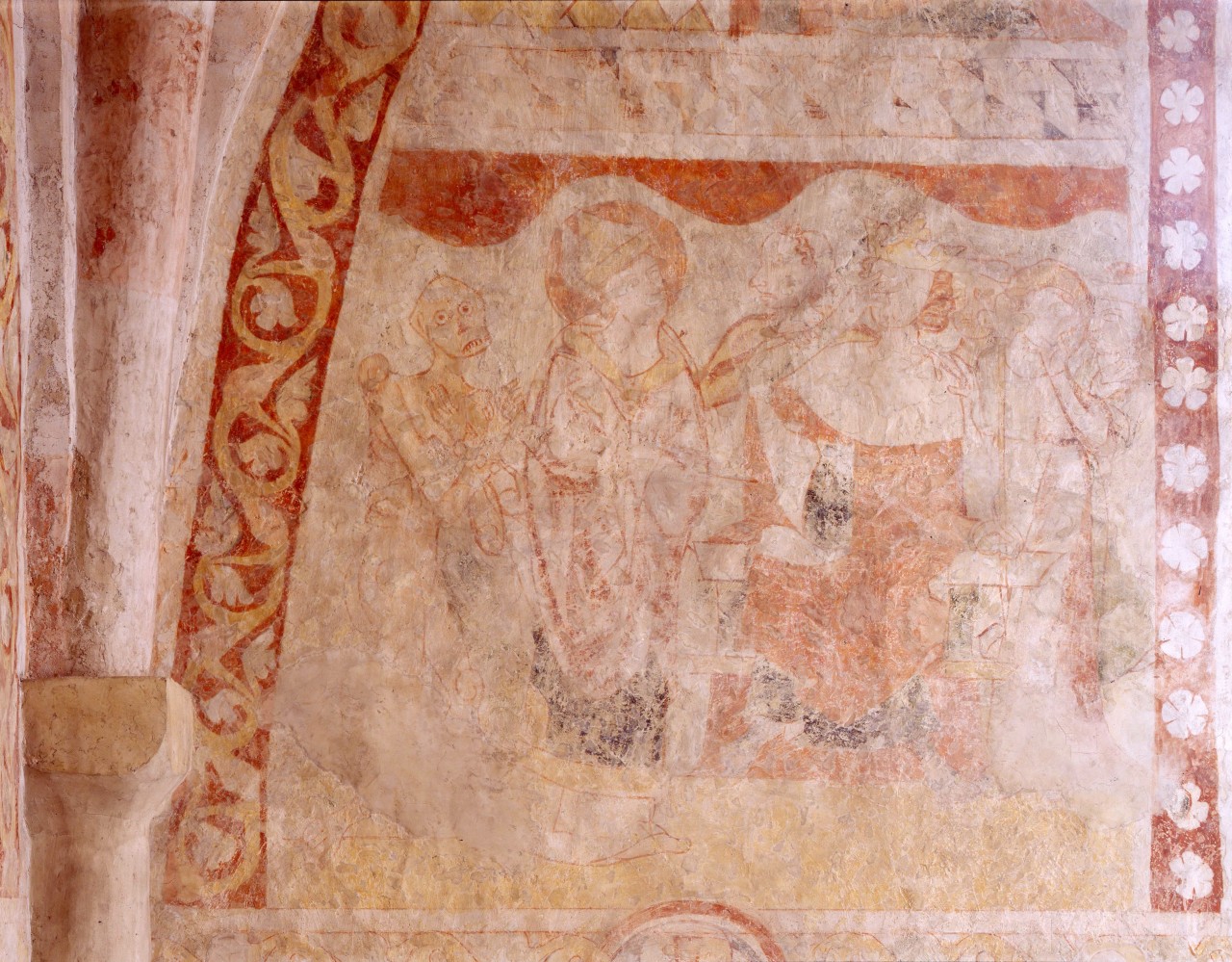 Chorausmalung der Kirche Unterkulm. Fridolin mit Ursus vor Gericht. 
