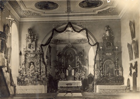 Kirche St. Nikolaus, Aufnahme des Kirchenschiffs um 1920. 