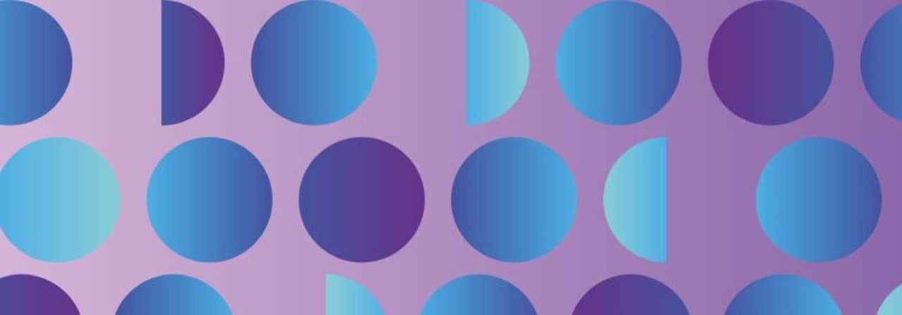 Grafische Darstellung von angereihten blau-violetten Kreisen auf lila Hintergrund
