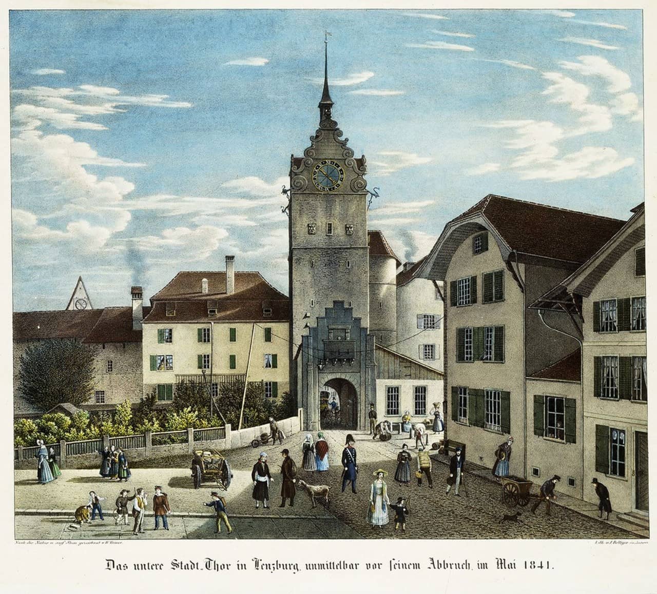 Historisches Bild des Stadttors in Lenzburg aus dem Jahr 1841