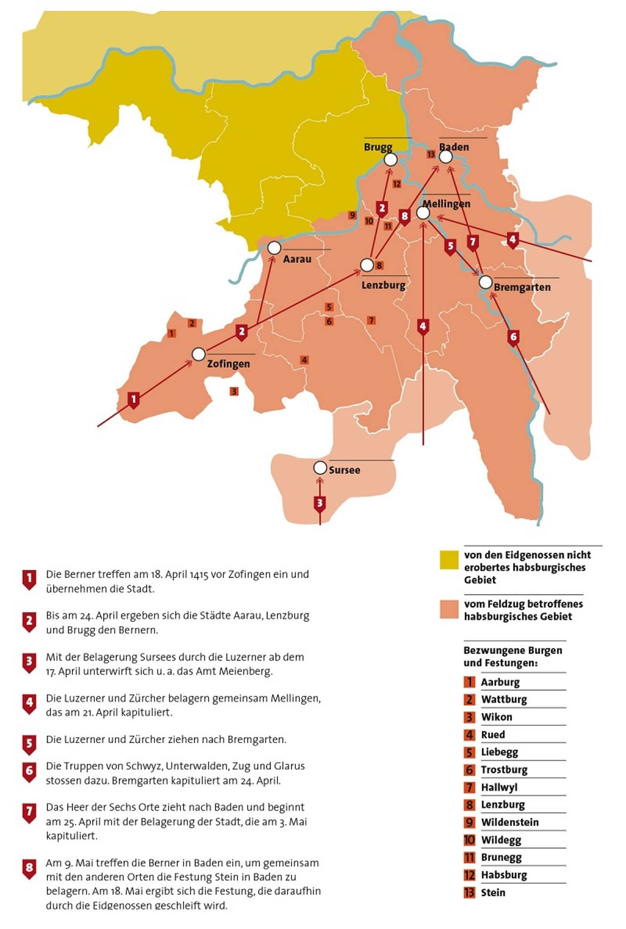 Karte der Feldzüge der Eidgenossen