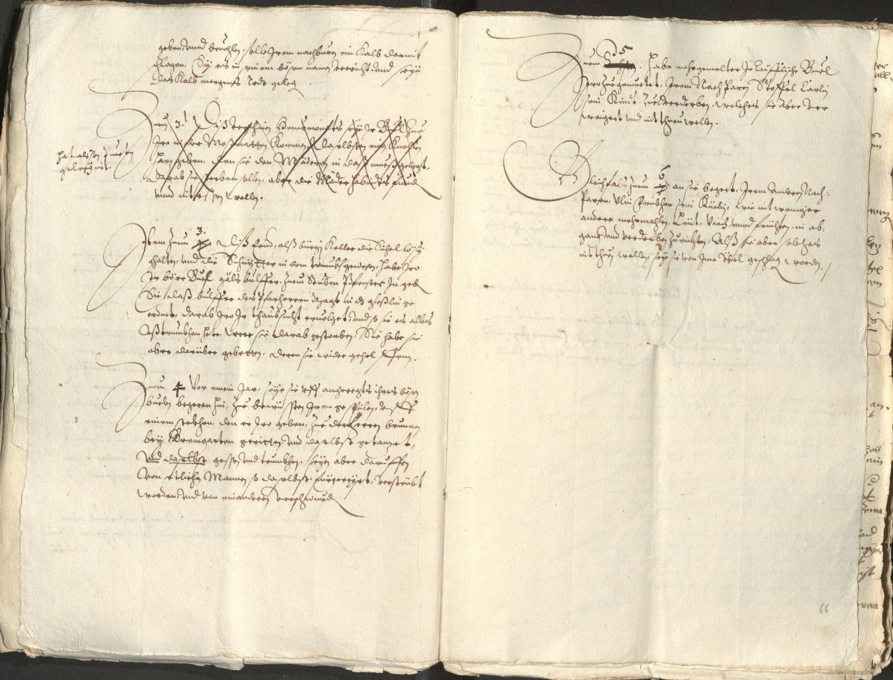 Handschriftlich beschriebenes Doppelblatt mit altertümlicher Schrift. Mehrere Absätze mit durchgestrichenen Passagen. Anfangs- und Schlusszeilen mit geschwungenen Initialen. Blatt leicht vergilbt und gefaltet.