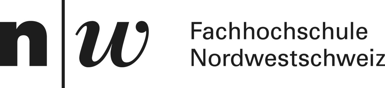 Logo in schwarzer Schrift auf weissem Hintergrund. Auf der linken Seite in Kleinbuchstaben die Buchstaben n und w getrennt durch einen senkrechten schmalen Balken. Auf der rechten Seite Fachhochschule Nordwestschweiz.