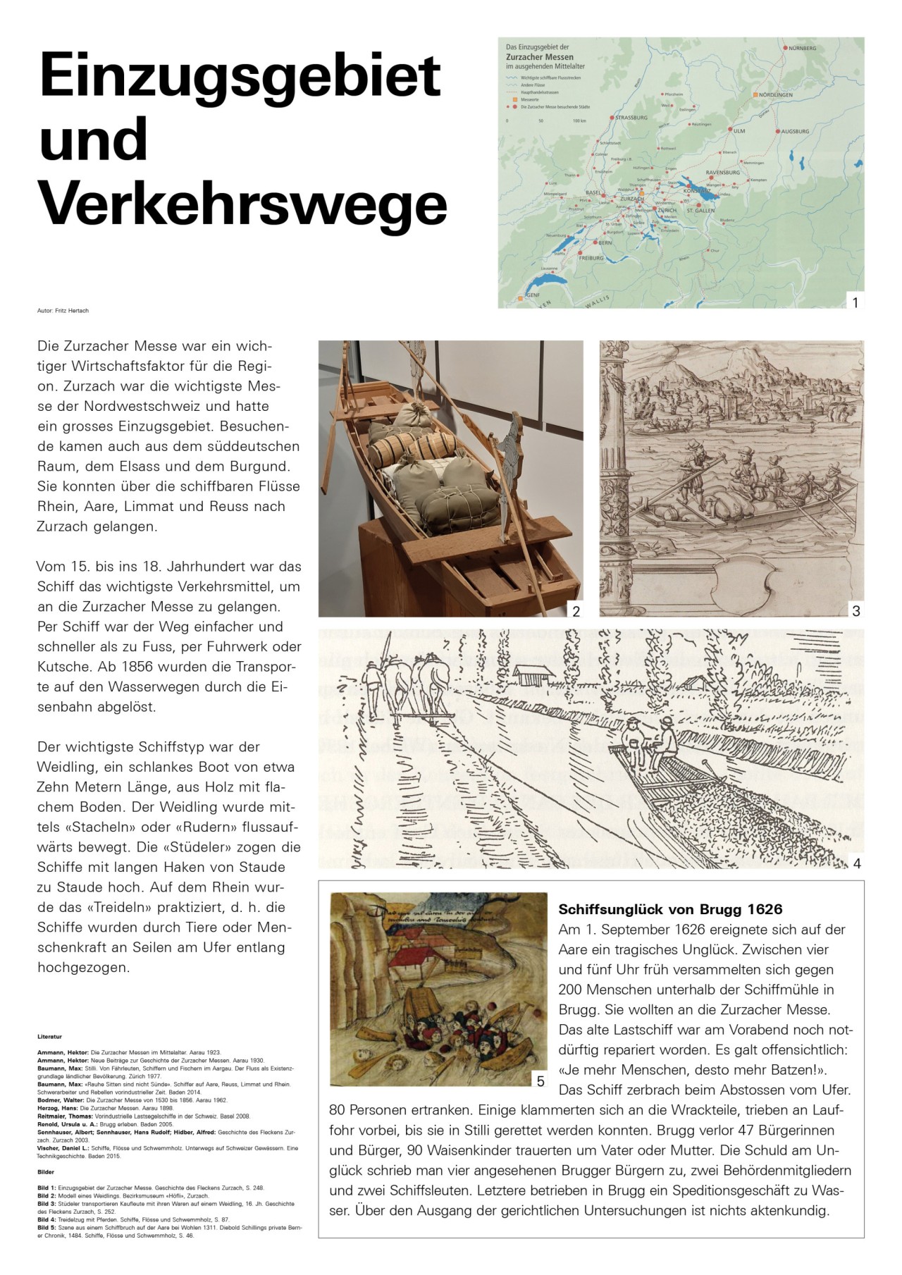 Plakat zum Einzugsgebiet und den Verkehrswegen der Zurzacher Messe mit Texten und Bildern.