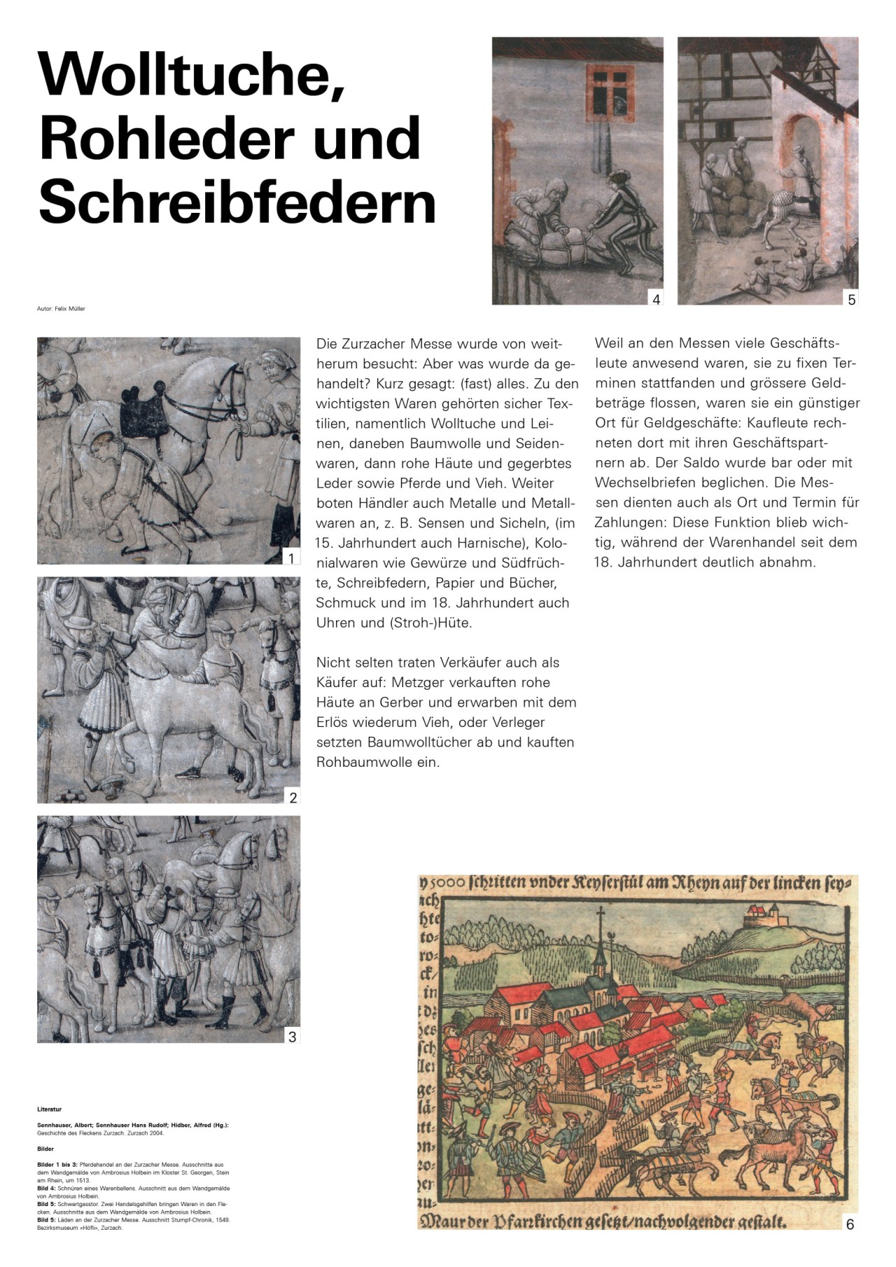 Plakat zu den Handelswaren der Zurzacher Messe mit Texten und Bildern.