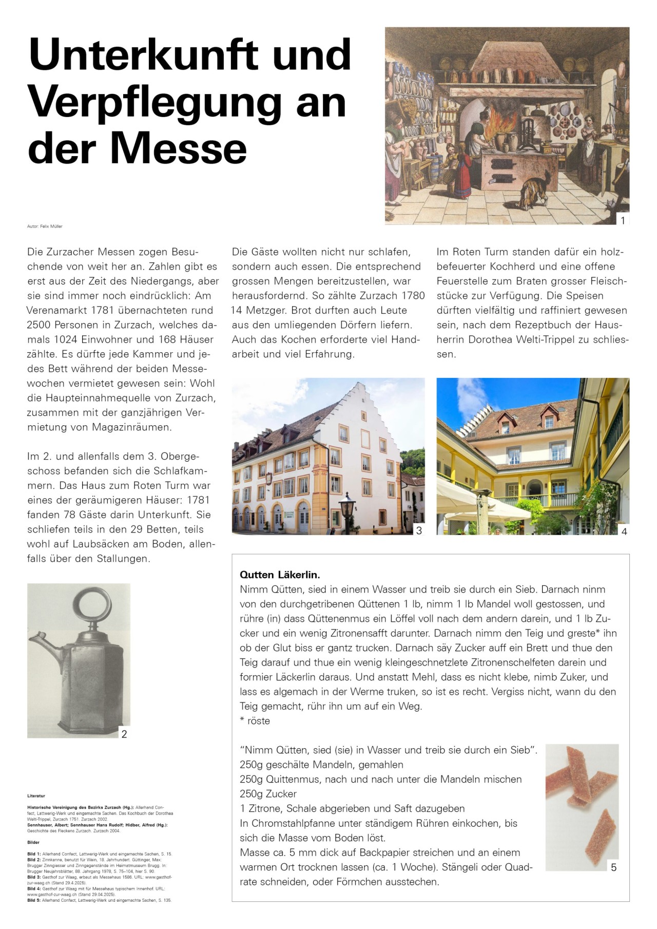 Plakat zu Unterkunft und Verpflegung an der Zurzacher Messe mit Texten und Bildern.