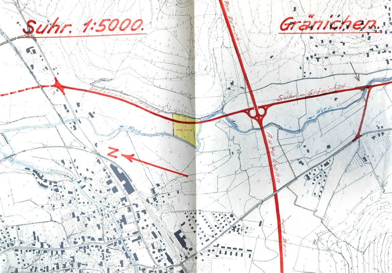 Plan der geplanten Kreuzung der Neuen Wynentalstrasse mit der Nationalstrasse; Brücke N1-218 mit Anschlusswerk