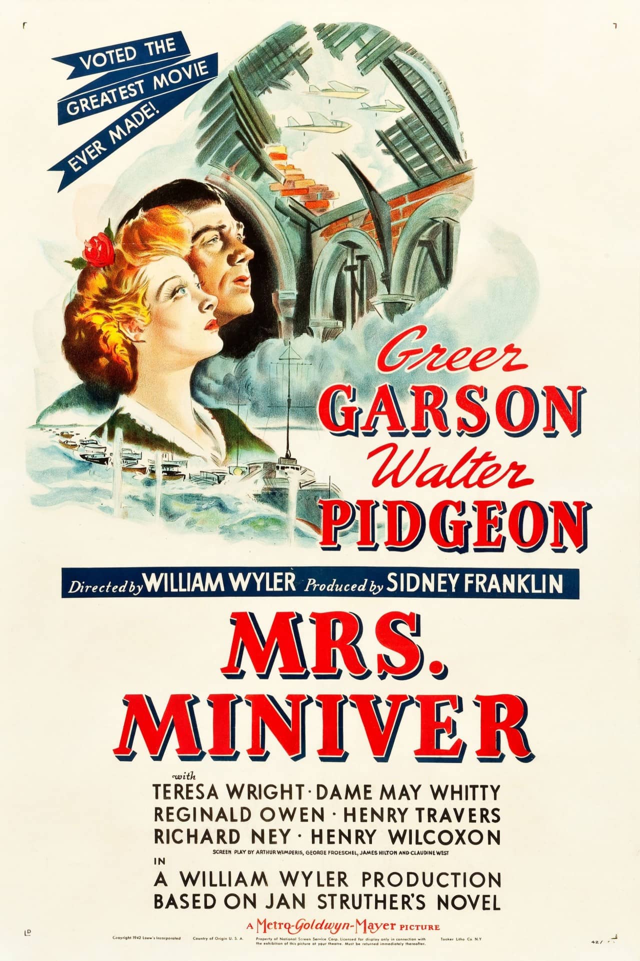 Poster aus dem Jahr 1942 für den Film "Mrs. Miniver" von Regisseur William Wyler.