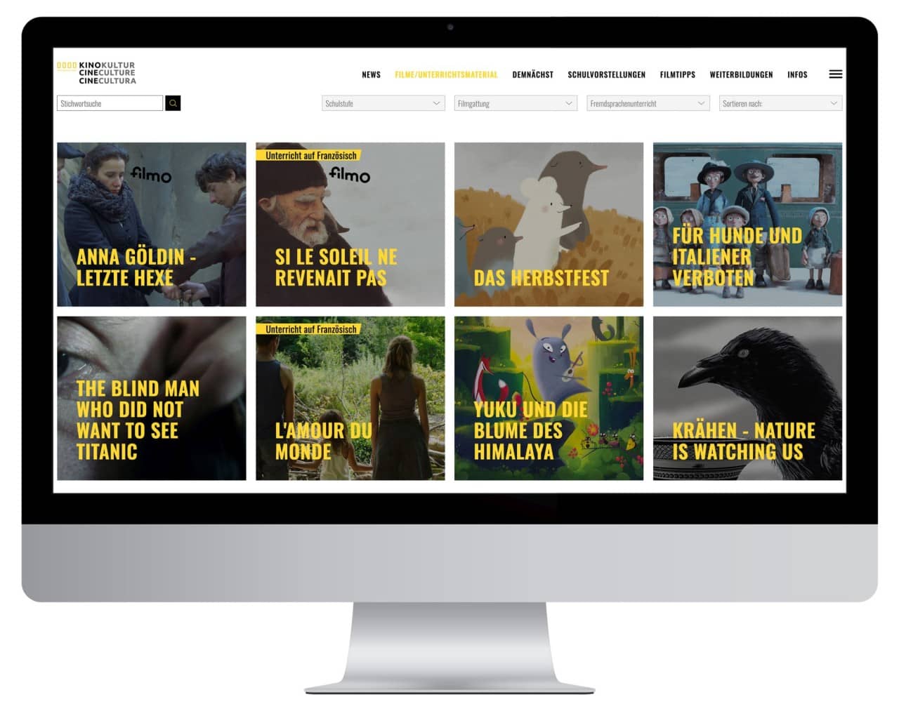 Bildschirm mit der Website von Kinokultur