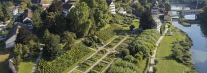 Luftaufnahme des Konventgartens auf der Klosterhalbinsel Wettingen