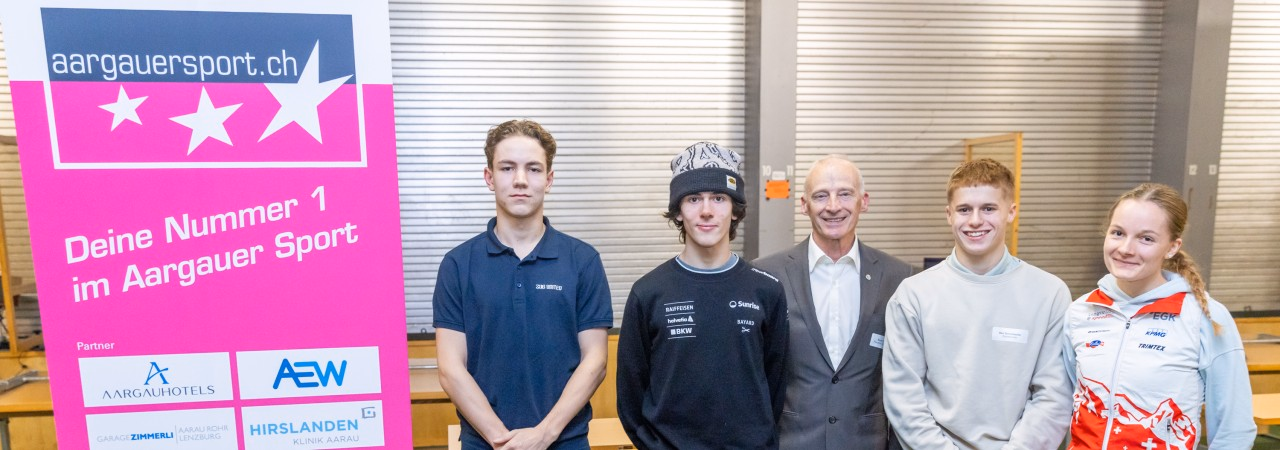 Linus Hedlund, Leonardo Saraiva, Bruno Cavelti, Ben Schumacher, Kati Hotz am Nachwuchsanlass 2025