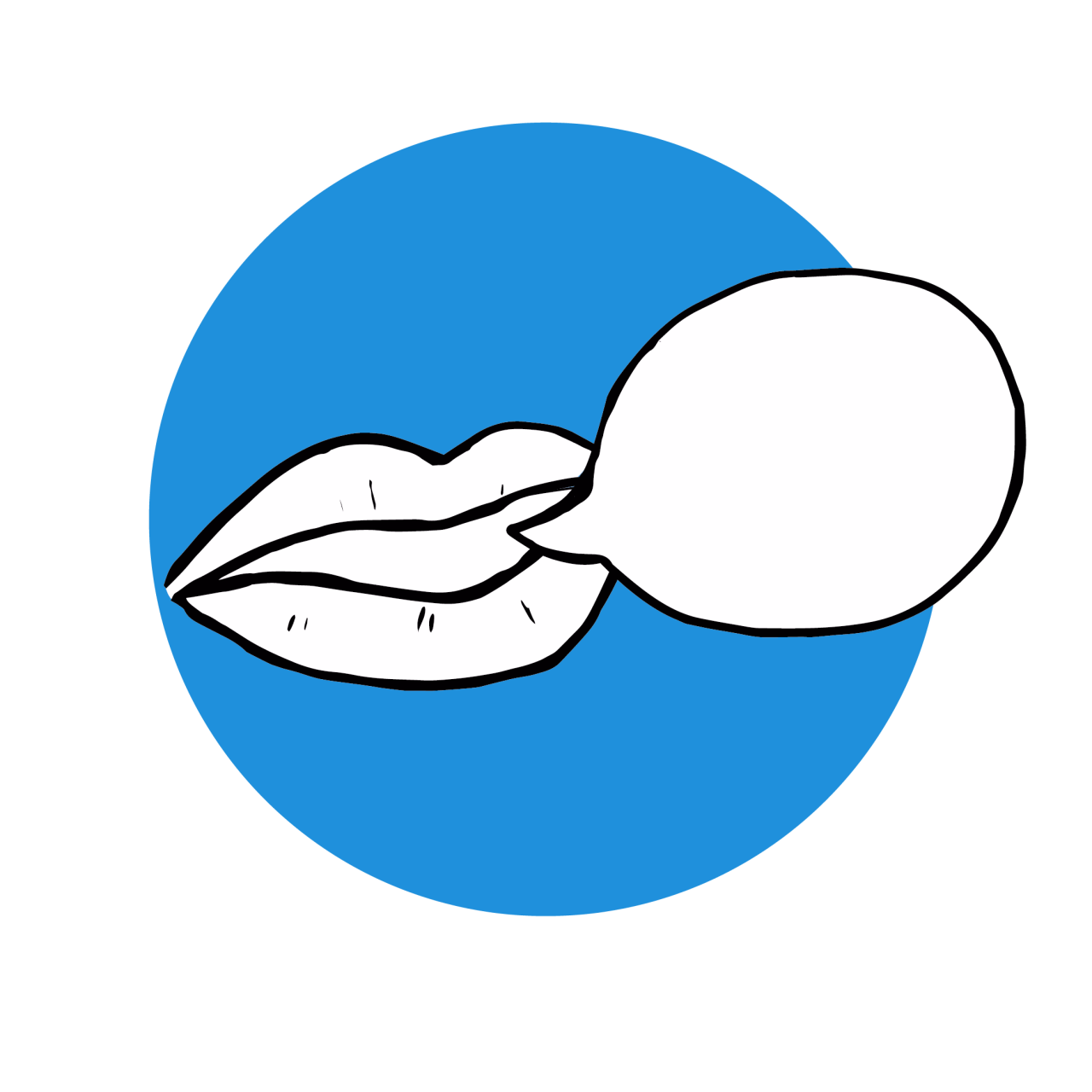 Grafik Mund mit Sprechblase.