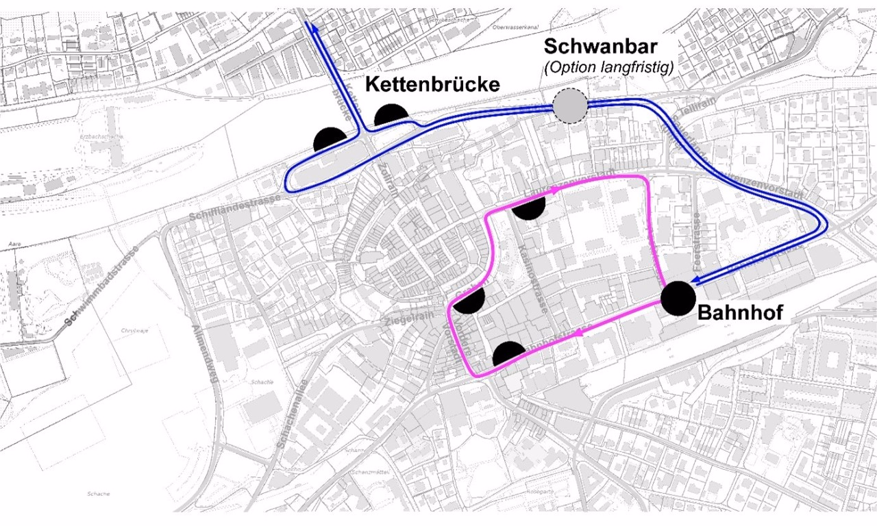 Entwurf Buslinie Altstadt Aarau.