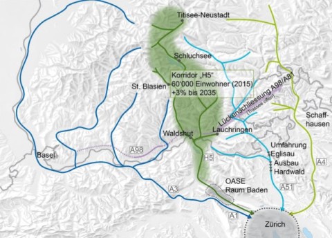 Einzugsgebiete des grenzquerenden Verkehrs aus dem süddeutschen Raum Richtung Grossraum Zürich
