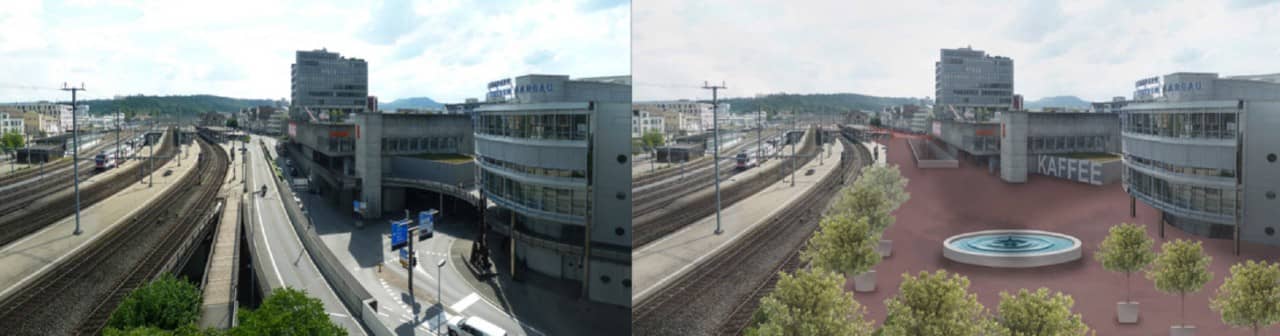 Brugg: Mögliche Situation mit überdecktem Knoten Neumarkt (vorher/nachher)