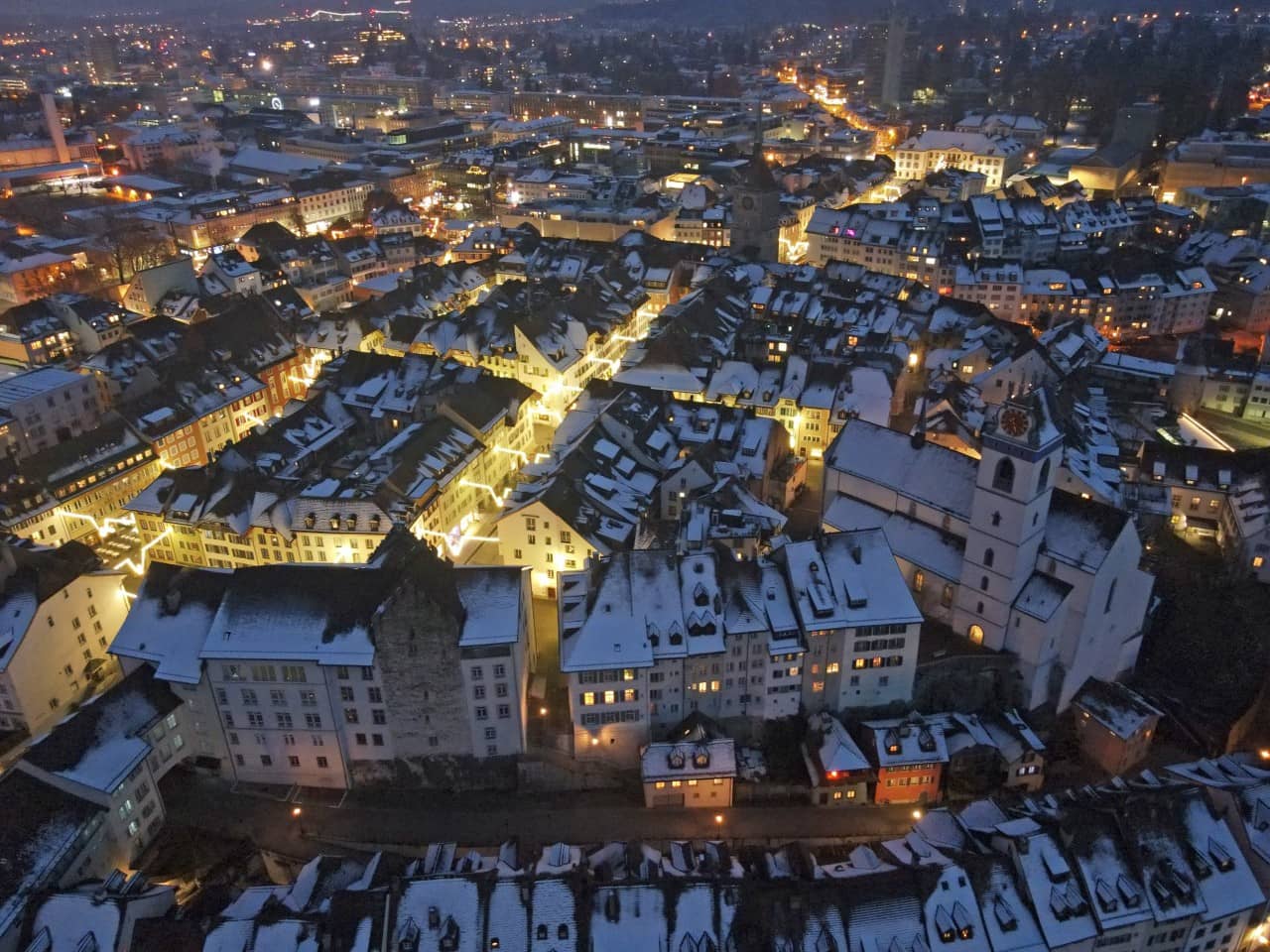 Altstadt Aarau mit Schnee Ende Dezember 2022