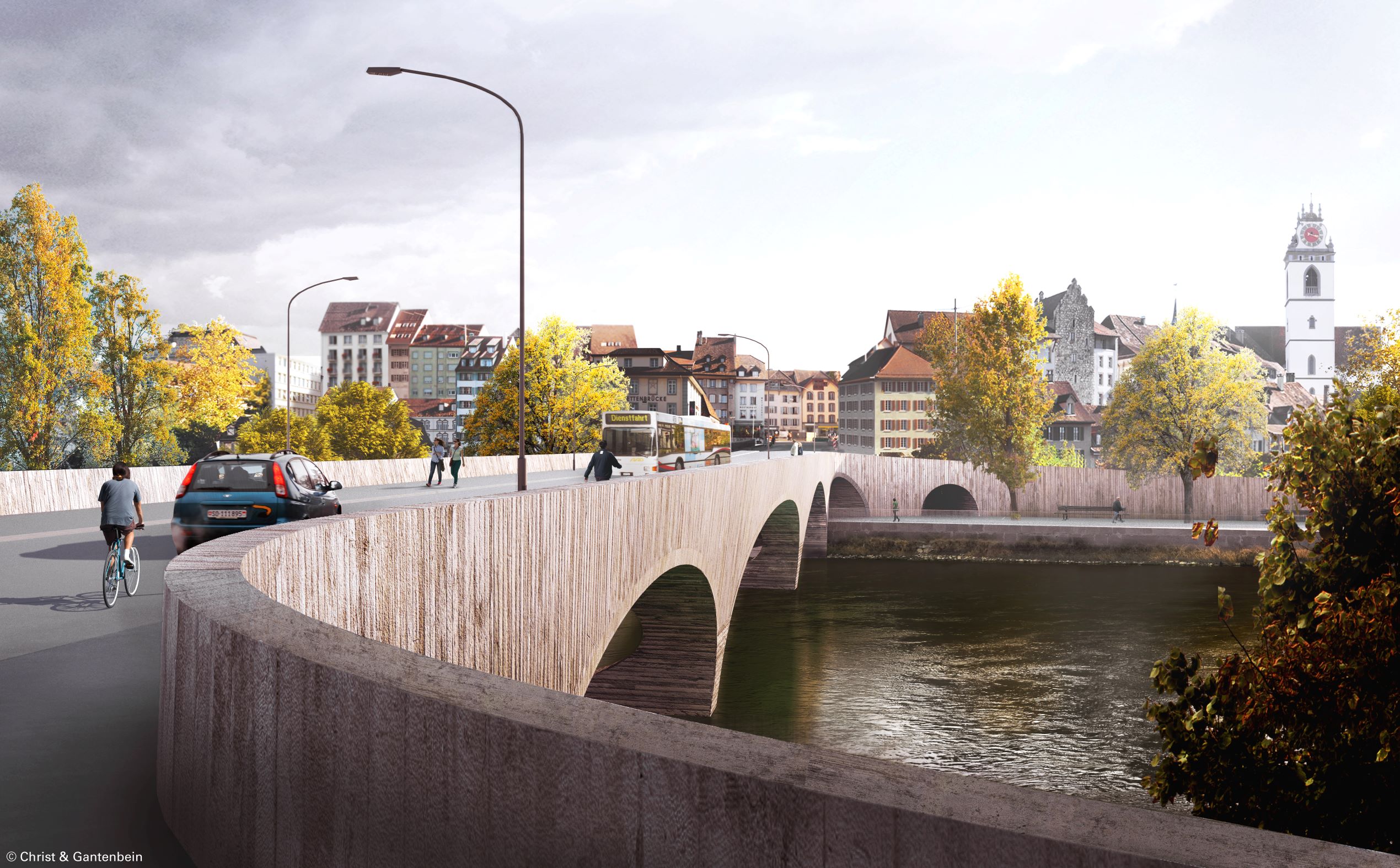 Aarebrücke, Blick Richtung Stadt Aarau