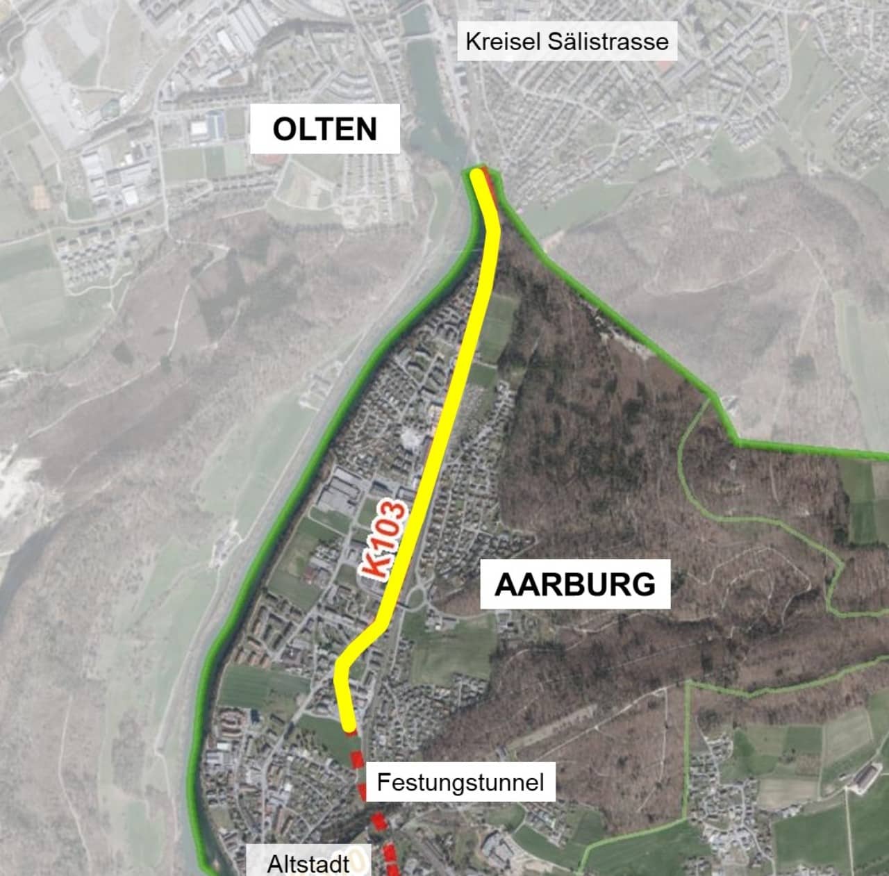 Projektperimeter der Sanierung und Aufwertung Oltenerstrasse 