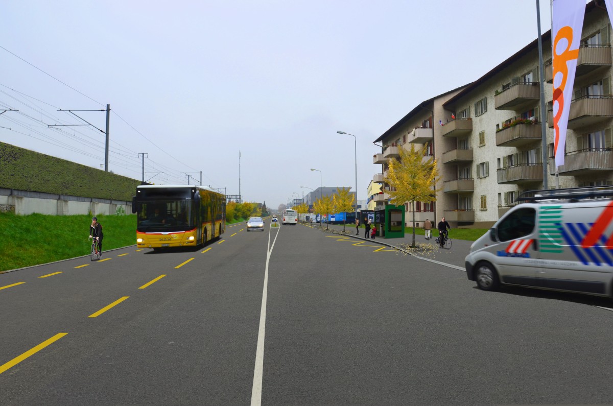 Visualisierung Oltenerstrasse auf Höhe Kloosmatte mit Busspur und kombiniertem Fuss-/Veloweg