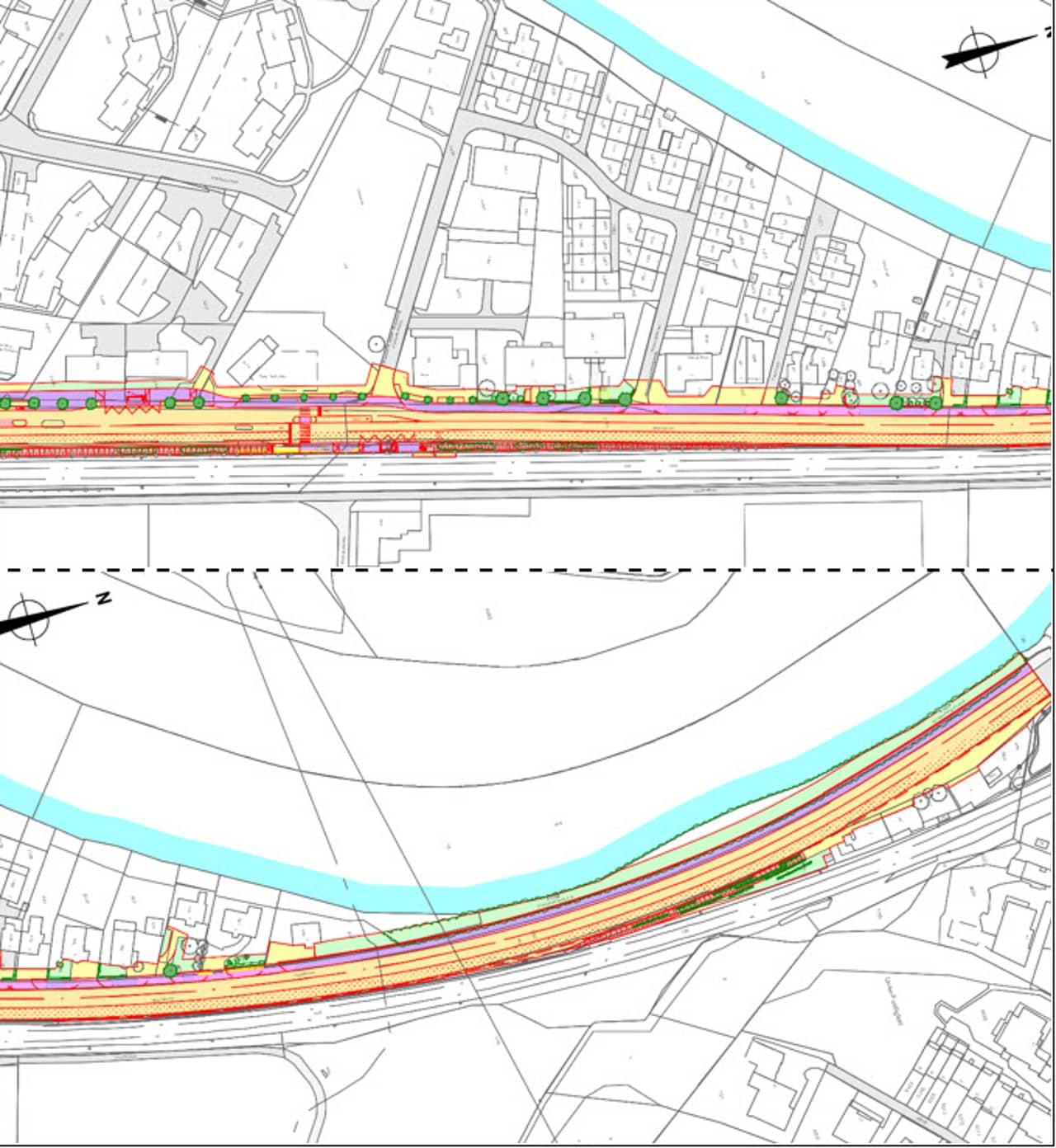 Zwei Situationsplan der Oltenerstrasse in Aarburg von der Wartburgstrasse bis zur Kantonsgrenze zu Solothurn.