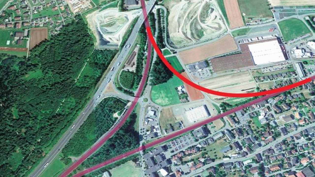 Luftaufnahme der neuen Schlaufe Brunegg-Mägenwil