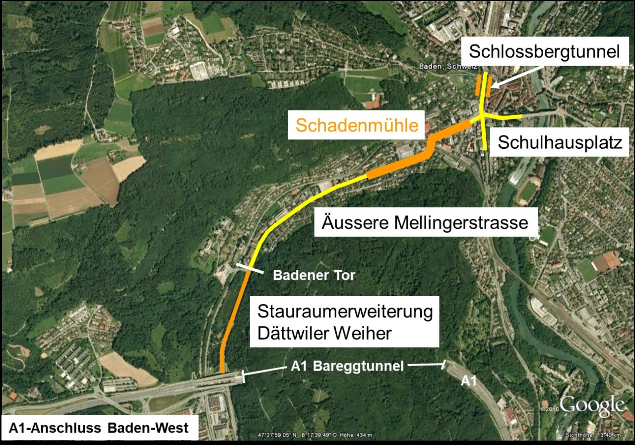 Plan mit der Übersicht der Projekte an der Mellingerstrasse in Baden