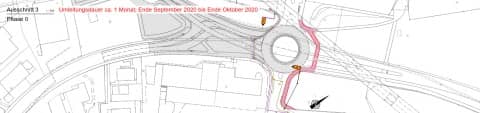 Plan der Verkehrsumleitung am Kreisel Tanklager in der Phase 0